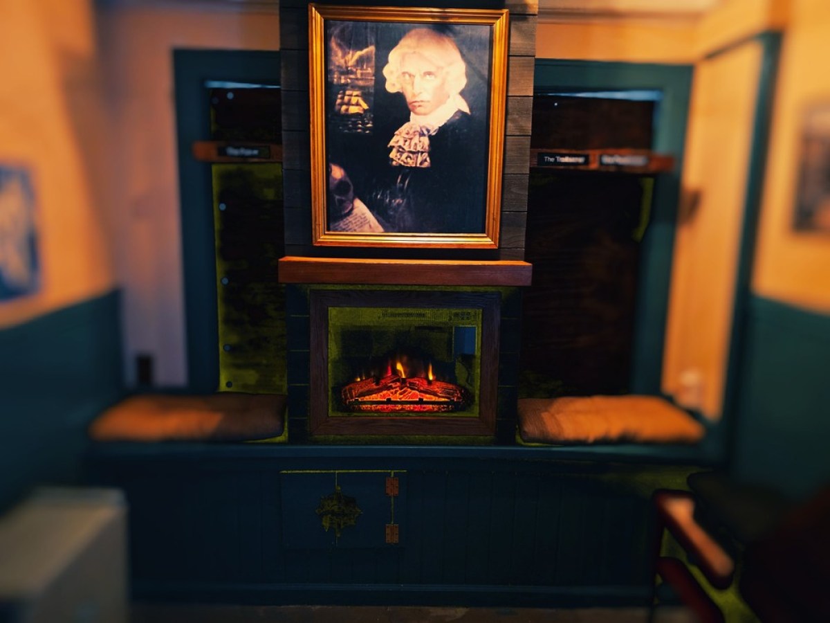 a fire place sitting in a room